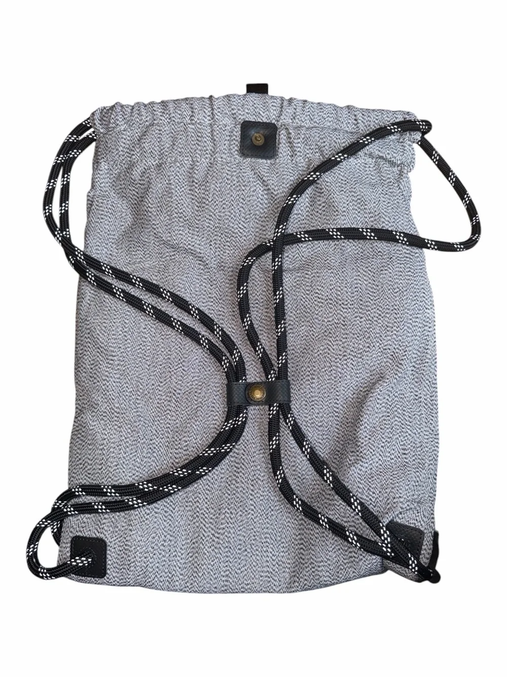 Light Gray Drawstring Backpack Sack with Patterned Cord Straps
